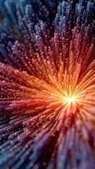Poster - A dynamic explosion of glowing particles radiating from the center, resembling a cosmic or energy burst in deep space