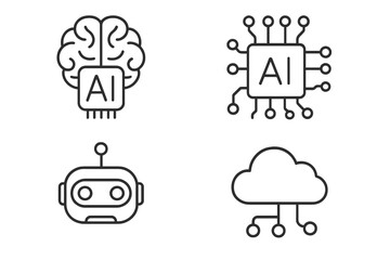 Aufkleber - AI line icon set for web and mobile. Artificial intelligence, machine learning, and algorithm concepts. Includes digital brain, smart robot head, and cloud computing symbols.