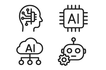 Aufkleber - Artificial intelligence icons. AI technology thin line icon set for web and mobile. Machine learning, digital brain, cloud computing, smart bot, and algorithm symbols.