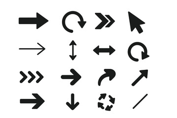 Aufkleber - Black vector arrows collection. Modern simple arrow icon set for web design and user interface. Cursor, pointer, refresh, and direction symbols in flat style for apps.