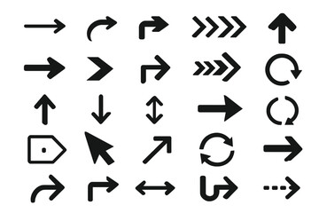 Aufkleber - Black vector arrows collection. Big set of different arrow icons, cursors, and pointers for web design, navigation, and user interface. Modern simple flat style symbols.