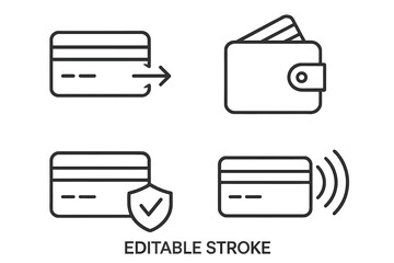 Poster - Credit card icon set. Thin line style financial symbols collection. Icons for payment, transaction, wallet, secure shopping, and contactless NFC payment. Editable stroke vector.