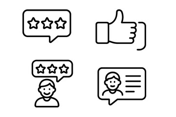 Aufkleber - Customer satisfaction vector icon set. Thin line style symbols for feedback, rating, review, and user experience. Client testimonial, survey, and like icons for web and app.