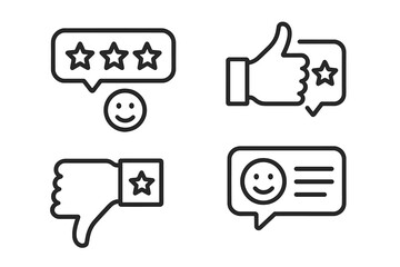 Aufkleber - Customer satisfaction line icon set. Feedback, review, and rating symbols for web and mobile app UI. Vector like, dislike, star rating, and client experience icons.