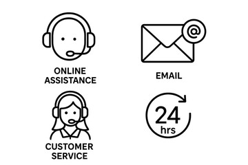 Aufkleber - Customer service and support icon set. Line style web icons for contact us page, online assistance, and help desk. Vector symbols for call center, email, and 24/7 support.