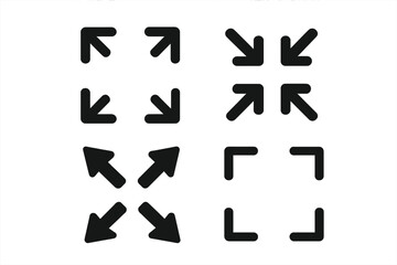 Aufkleber - Full Screen and Exit Full Screen Vector Icons Set. Expand and Minimize Arrow Symbols. Scalable Flat UI Elements for Web, Mobile App, User Interface, Navigation, Responsive Design, Black Isolated