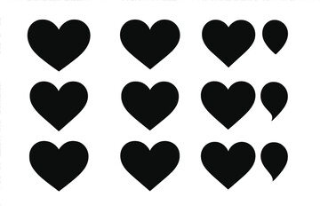 Aufkleber - Black Heart Shape Icon Set. Minimalist Love Symbol Collection. Isolated Solid Silhouette Vector Hearts and Teardrop Shapes. Modern Romance, Emotion, Relationship, Valentine’s Day Graphic Elements