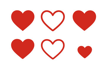 Aufkleber - Red Heart Vector Icons Set – Filled and Outline Love Symbols, Large and Small, Bold Red Shapes, Minimalist Flat Design, Transparent Background, Romantic Holiday, Valentine’s Day Clipart
