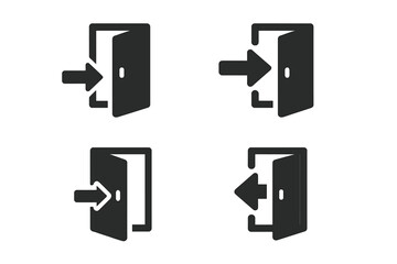 Aufkleber - Login and Logout Icons Set. Four Vector Icons of Sign In, Sign Out, Enter and Exit. Open and Closed Door Symbols with Arrows. Black Flat Style Entry and Exit Icons for User Interface and App Design.