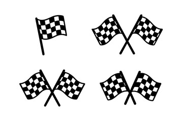 Aufkleber - Checkered Racing Flag Icon Set. Black and White Race Flag Symbols. Start and Finish Crossed Flags Collection. Motorsport, Racing Event, Competition, Game, App, Website, Transparent Vector Illustration