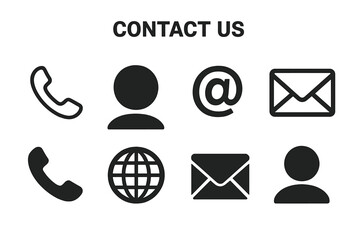 Fototapete - Contact Us Icon Collection – Modern Communication Symbols for Business Cards, Web, Email, Phone, Social Media, User Profile, Internet, Envelope, and Mobile App Vector Set