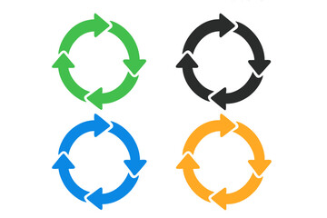 Poster - Colorful Circular Arrow Cycle Icons Set. 4 Recycling Loop Symbols. Refresh, Reload, Rotation, Process, Repeat, Recycle, Circular Flow, Cycle, Synchronization, Update, Arrow Pictogram Collection