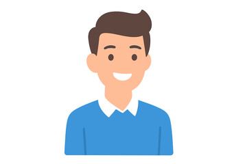 Aufkleber - Young Man Cartoon Avatar Illustration in Blue Sweater and White Collar, Vector Icon for Profile Picture, Social Media, User Account, Web App, Minimalist Design, Isolated Transparent PNG Background