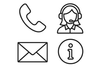 Leinwandbilder - Contact us icon set in thin line style. Customer service and support symbols for web and mobile app UI. Includes phone, mail, operator, and information icons. Vector.