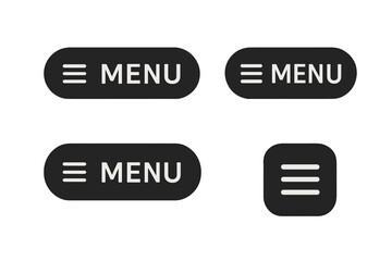 Aufkleber - Modern Black Hamburger Menu Button Icon Set for Website and Mobile UI Navigation, Flat Minimalist Web App Navigation Elements, Rounded Rectangle and Square Burger Menu Design Collection