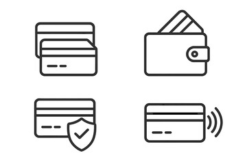 Poster - Credit card icon set in thin line style. Vector linear icons for finance, banking, and e-commerce. Includes concepts like secure payment, wallet, and contactless NFC technology.