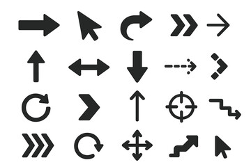 Poster - Black vector arrows collection. Set of simple modern arrow icons. Cursor and pointer signs for web design, app, and user interface. Navigation symbols in flat style.