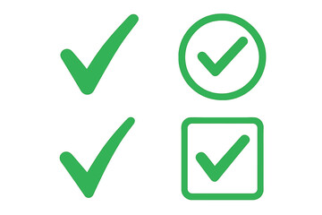 Aufkleber - Check mark vector icon set. Green tick symbol collection for checklist design. Correct, yes, ok, approved sign. Success, complete, pass button. Simple flat vote choice symbol.