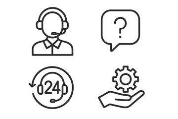 Aufkleber - Customer service and support icon set. Line style web and mobile app icons for help and online assistance. Call center operator, 24-hour service, and technical support.