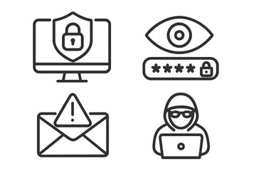 Poster - Cyber security icon set in line style. Internet and data protection symbols for web and mobile. Hacker, phishing, password, and network security vector illustration.