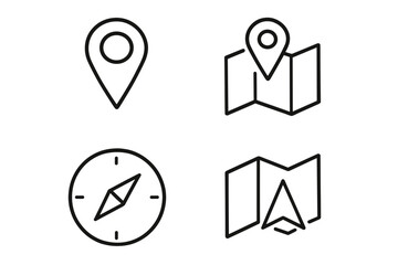 Aufkleber - Navigation line icon set for travel and direction. Vector map, location pin, compass, and GPS route symbols. Simple outline pictogram for UI, UX, web, and mobile app.