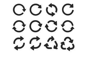 Poster - Arrow icon set for refresh, reload, rotate. Circular arrows for sync, update, and recycling process. Simple loop and repeat signs. Flat vector graphic element.