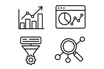 Poster - Data analytics thin line icon set. Business intelligence and statistics symbols. Icons for data processing, financial report, research, SEO analysis, and marketing chart.