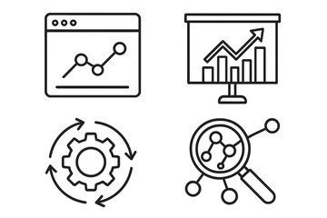 Poster - Data analysis line icon set. Vector symbols for business intelligence, statistics, market research. Report graph, presentation chart, workflow, and data processing.