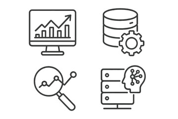 Poster - Data analytics line icon set. Big data analysis, statistics, and database processing icons. Machine learning, AI, and monitoring symbols for web and mobile apps. Vector.