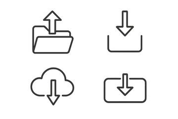 Fototapete - Upload and download vector icon set in thin line style. Web and mobile app UI/UX linear pictograms. Cloud storage, folder, file transfer and arrow symbols collection.