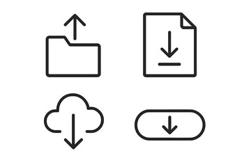 Fototapete - Upload and download vector icon set in thin line style. Simple linear collection of cloud storage, file transfer, folder, and web button symbols for modern UI and UX design.