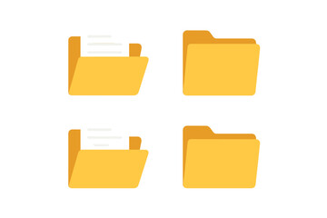 Fototapete - Folder icon set with documents. Open and closed folders for data storage and organization. Flat design vector illustration for web, office, and business applications.