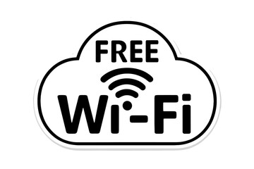 Poster - Free Wi-Fi Icon Sticker Vector for Cafe, Restaurant, Shop—Modern Printable Wireless Internet Symbol, Black and White Cloud Shape, Transparent Background, Commercial Use, Digital Download