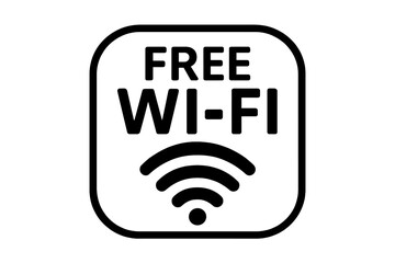 Poster - Free Wi-Fi Icon Vector Sticker for Cafe, Shop, Restaurant – Modern Wireless Internet Symbol, Printable Sign, Black and White, Transparent Background, Digital Download