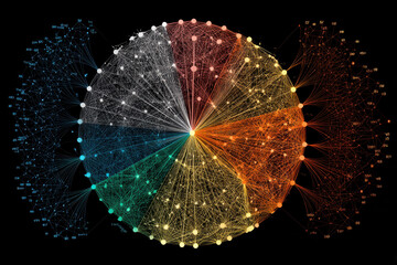 Poster - Colorful circular network diagram showcasing intricate connections, highlighting relationships among various nodes in a visual format