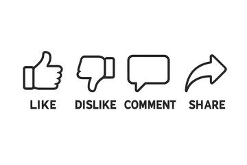 Poster - Social Media Reaction Icons Set: Like, Dislike, Comment, Share Buttons for Video, Blog, Website, UI, App – Vector Illustration, Transparent Background