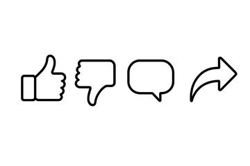 Aufkleber - Social Media Reaction Icons Set: Like, Dislike, Comment, Share Buttons Outline Vector Illustration for Video, Blog, Website, App UI, Transparent Background, Minimal Line Art