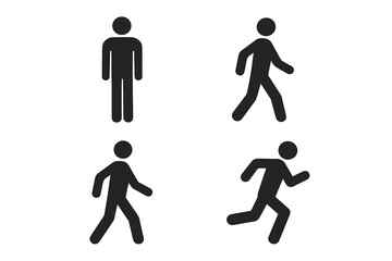 Poster - Standing, Walking, and Running Man Icon Set – 4 Poses, Vector Silhouette Collection for Motion, Activity, Fitness, Exercise, Pictogram, Human Figure, Transparent Background, UI Design