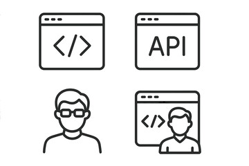 Aufkleber - modern programming and coding web icons set in line style. software development, api, code, programm