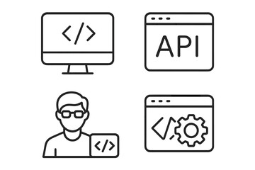 Aufkleber - Programming and Coding Line Icons Set – Web and Mobile App Development, API Integration, Software Engineer, Developer Tools, Information Technology, Code Symbol, Modern Outline Design