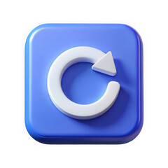 Poster - 3d rendered white refresh icon on a blue rounded square isolated on transparent background