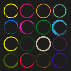 Poster - Colorful circle frames. Abstract ring elements. Vibrant modern pattern. Vector dark background.
