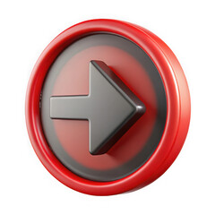 Poster - 3d rendered glossy red circular button with a dark gray right arrow icon isolated on transparent background