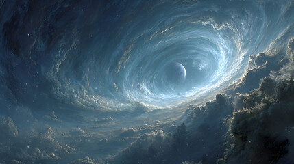 Wall Mural - Celestial Vortex A Swirling Blue Nebula Envelops A Distant Planet