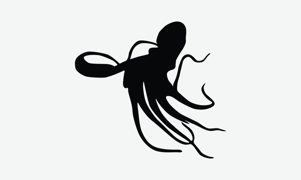 Octopus Silhouette Bundle, Illustration for prints and bags, posters, cards, eps, Silhouette Cameo, Files Cutting.