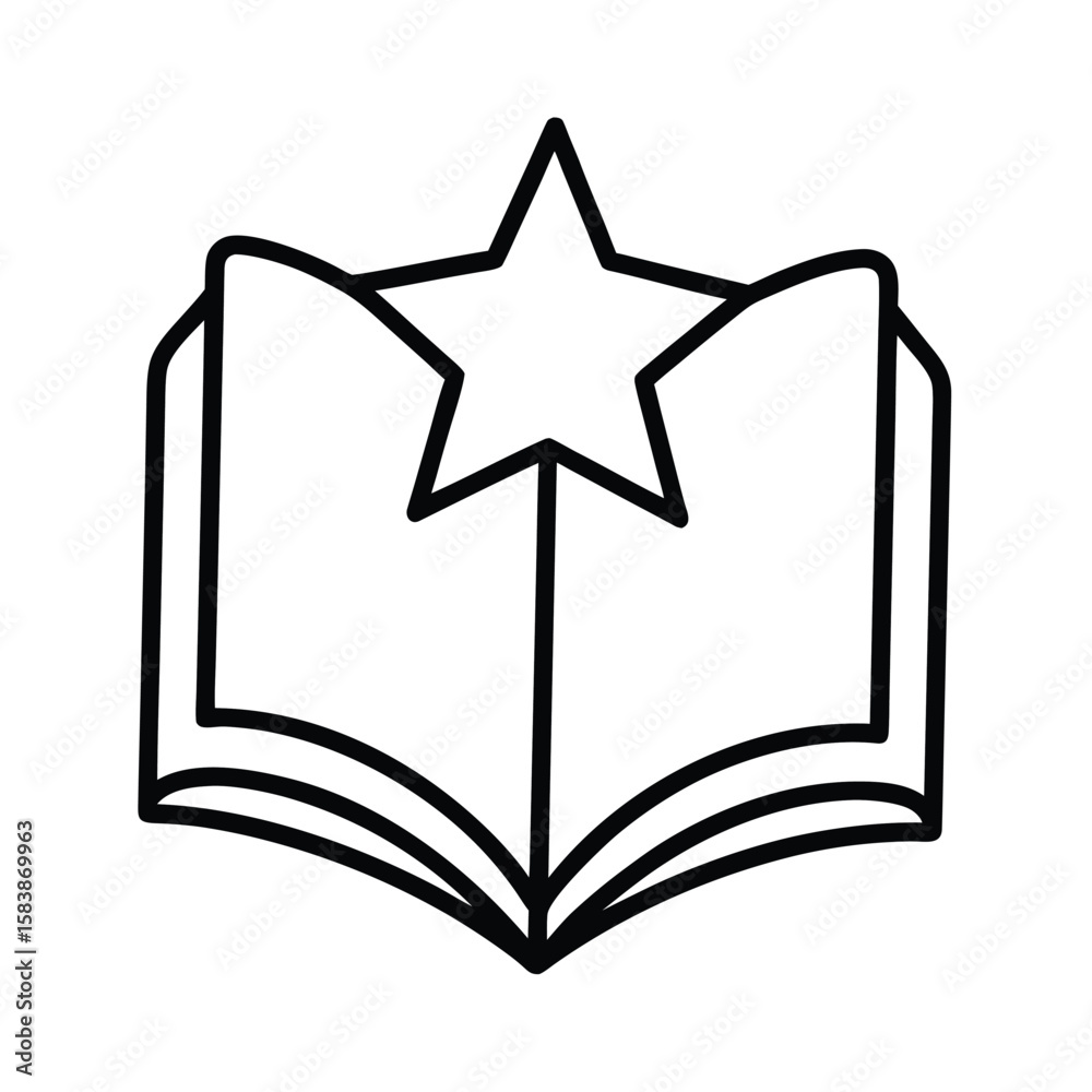 Open Book with Star Icon Line Art for Education or Storytelling Stock ...