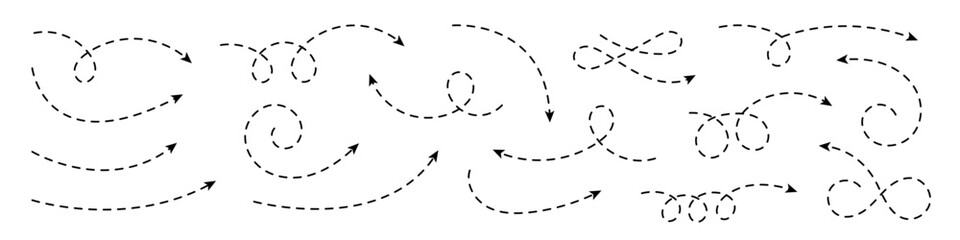 Wall Mural - Set of curved arrows with dashed lines.