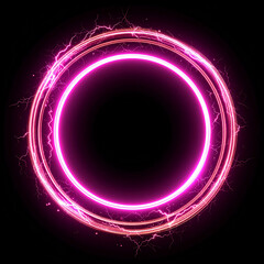 Wall Mural - abstract pink lightning circle on black backdrop. magic round shape.