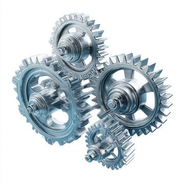 Interlocking metal gears isolated on white background