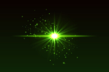 Wall Mural - bright green flash with scattered glow particles. star-shaped burst with soft shimmer creates magica